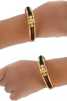 AkinosKIDS Studded Rhinestone with multi spiral Nazariya Bangle set for newborn - Golden