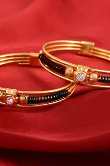 AkinosKIDS Studded Rhinestone with multi spiral Nazariya Bangle set for newborn - Golden