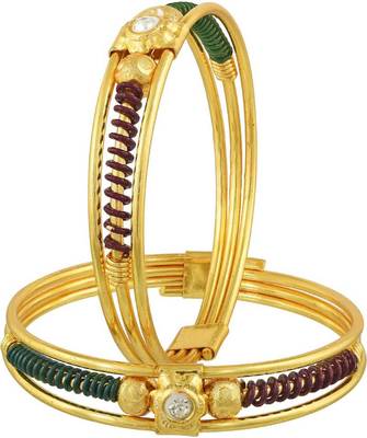 AkinosKIDS Studded Rhinestone with multi spiral Nazariya Bangle set for newborn - Golden 3