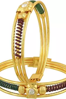 AkinosKIDS Studded Rhinestone with multi spiral Nazariya Bangle set for newborn - Golden