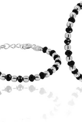 AkinosKIDS Traditional Nazariya With Beads For Newborn - Black & Silver Plated
