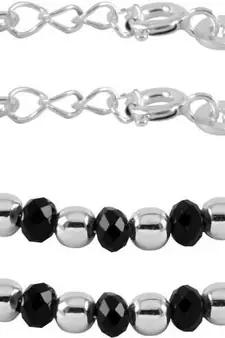 AkinosKIDS Traditional Nazariya With Beads For Newborn - Black & Silver Plated