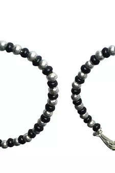 AkinosKIDS Traditional Nazariya With Beads For Newborn - Black & Silver Plated