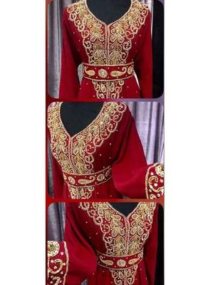 New Moroccan Caftan African Attire Bridesmaid Abaya Long Forma Beaded Dubai Kaftan Islamic dress  2