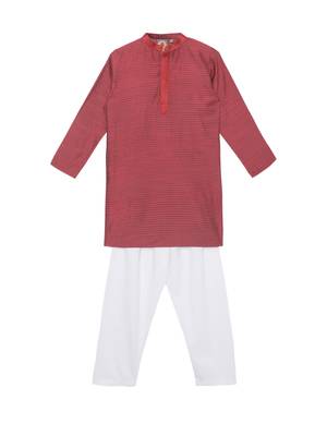 Maroon embroidered art silk boys-kurta-pyjama 1
