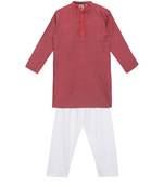 Maroon embroidered art silk boys-kurta-pyjama
