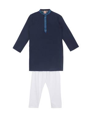Blue embroidered art silk boys-kurta-pyjama 1