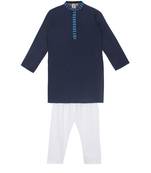 Blue embroidered art silk boys-kurta-pyjama