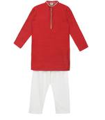 Red embroidered art silk boys-kurta-pyjama