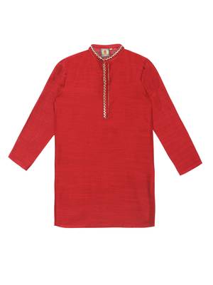 Red embroidered art silk boys-kurta-pyjama 2