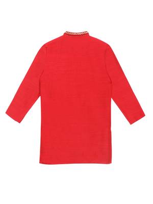 Red embroidered art silk boys-kurta-pyjama 3