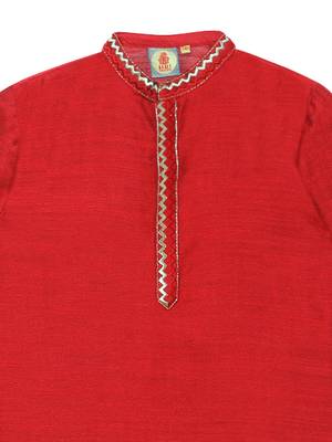 Red embroidered art silk boys-kurta-pyjama 4