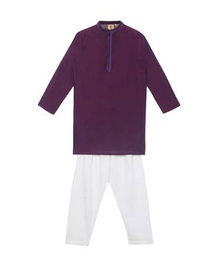Purple embroidered art silk boys-kurta-pyjama 1