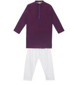 Purple embroidered art silk boys-kurta-pyjama
