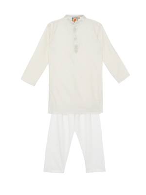 White embroidered art silk boys-kurta-pyjama 1