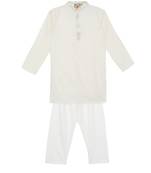 White embroidered art silk boys-kurta-pyjama