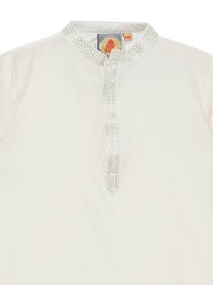 White embroidered art silk boys-kurta-pyjama 4