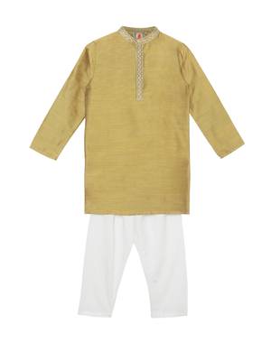 Green embroidered art silk boys-kurta-pyjama 1