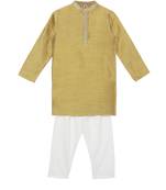 Green embroidered art silk boys-kurta-pyjama