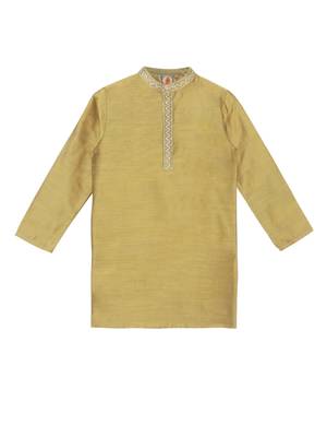 Green embroidered art silk boys-kurta-pyjama 2