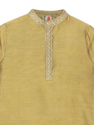 Green embroidered art silk boys-kurta-pyjama 4