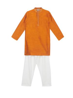 Orange embroidered art silk boys-kurta-pyjama 1