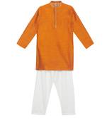 Orange embroidered art silk boys-kurta-pyjama