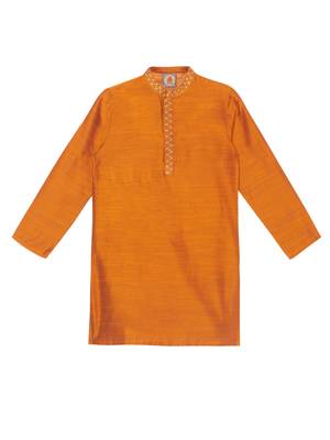 Orange embroidered art silk boys-kurta-pyjama 2