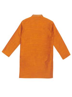 Orange embroidered art silk boys-kurta-pyjama 3