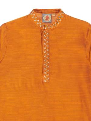 Orange embroidered art silk boys-kurta-pyjama 4