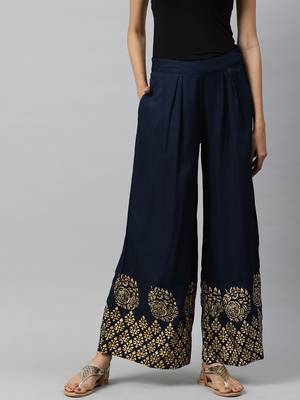 Blue printed rayon trousers 1