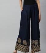 Blue printed rayon trousers