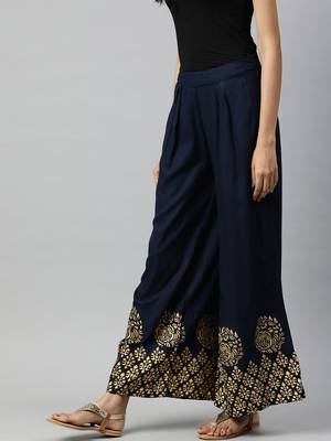 Blue printed rayon trousers 2