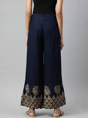 Blue printed rayon trousers 3