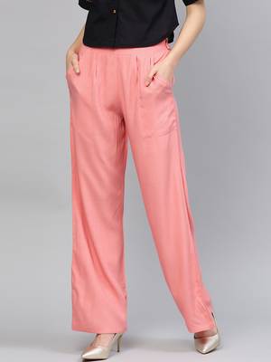 Pink plain rayon trousers 1