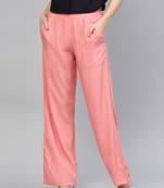 Pink plain rayon trousers