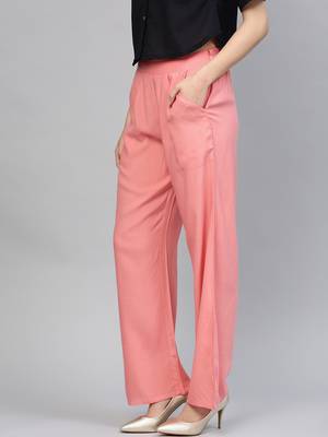 Pink plain rayon trousers 2