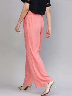 Pink plain rayon trousers 3
