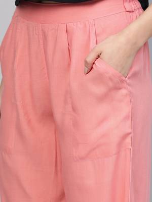 Pink plain rayon trousers 4