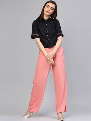 Pink plain rayon trousers 5