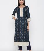 Blue printed viscose rayon ethnic-kurtis