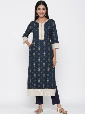 Blue printed viscose rayon ethnic-kurtis 5