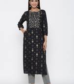 Black embroidered viscose rayon ethnic-kurtis