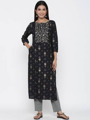 Black embroidered viscose rayon ethnic-kurtis 3