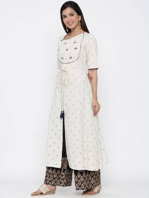 Off-white embroidered blended cotton salwar 1