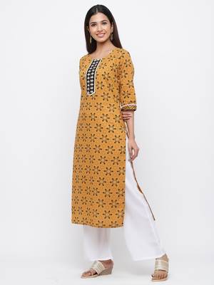 Mustard embroidered cotton ethnic-kurtis 4