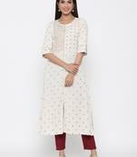 Off-white golden print blended cotton salwar