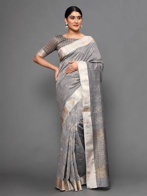 Glemora Grey Beautiful Ethnic Wear Silk Blend  Traditional Saree 1