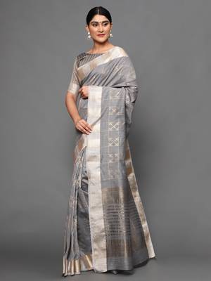 Glemora Grey Beautiful Ethnic Wear Silk Blend  Traditional Saree 2