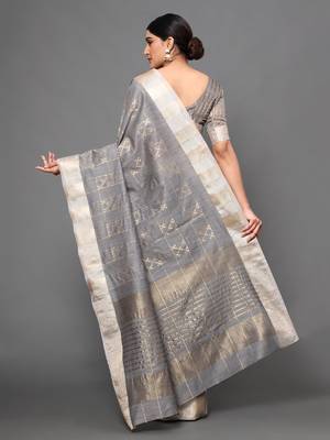 Glemora Grey Beautiful Ethnic Wear Silk Blend  Traditional Saree 3